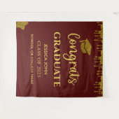 マルーンエレガントと金ゴールドの卒業写真の背景 タペストリー (正面(横))