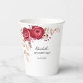 マルーンエレガントバラフローラグリーナリー誕生日 紙コップ (裏面)