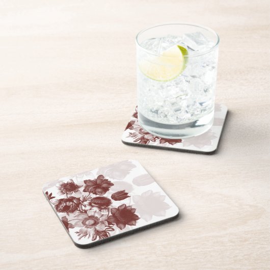 マルーンエレガントフラワーブーケコルクコースター コースター (右側)