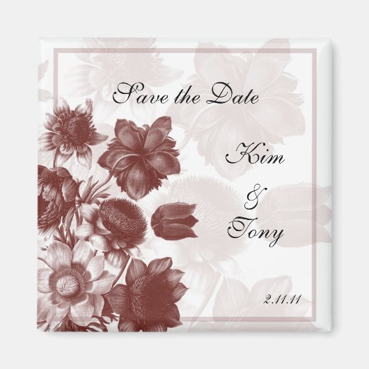 マルーンエレガント花結婚式の引き出物磁石 マグネット (正面)