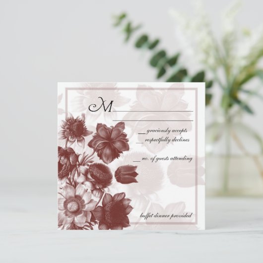 マルーンエレガント花結婚式RSVPカード 招待状 (スタンド正面)