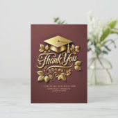 マルーンエレガント金ゴールドグラッドキャップリーフ卒業 サンキューカード (スタンド正面)
