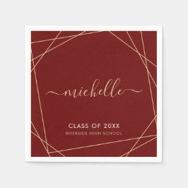 マルーンエレガント金ゴールド卒業名幾何学模様 スタンダードカクテルナプキン