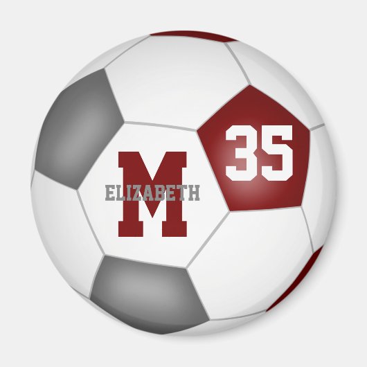 マルーンカスタムグレーのサッカーチームカラー マグネット (正面)