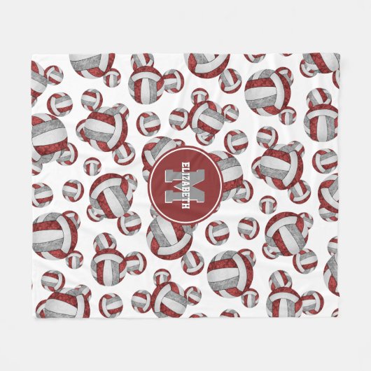 マルーンガーリーグレー学校チームカラーバレーボール フリースブランケット (正面(横))