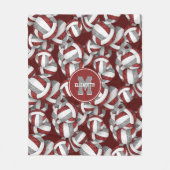 マルーンガーリーグレー学校チームカラーバレーボール フリースブランケット (正面)