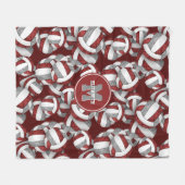 マルーンガーリーグレー学校チームカラーバレーボール フリースブランケット (正面(横))