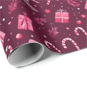 マルーンクリスマスフェスティバルキャンディ飾り ラッピングペーパー (ロールコーナー)