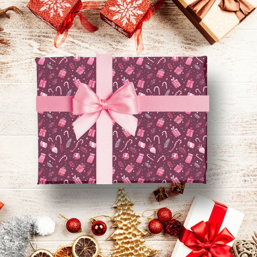マルーンクリスマスフェスティバルキャンディ飾り ラッピングペーパー