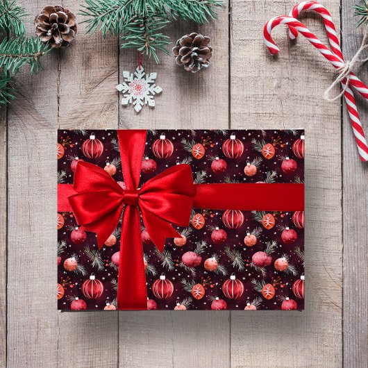マルーンクリスマスフェスティバルフローラ装飾 ラッピングペーパー