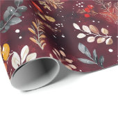 マルーンクリスマスフェスティバル装飾羽フローラ ラッピングペーパー (ロールコーナー)