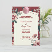 マルーンクリーム&グリーンヴィンテージ縁どフローラ結婚ズ 招待状 (スタンド正面)