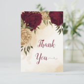 マルーングリーンベージュ金ゴールド結婚植物学 サンキューカード (スタンド正面)