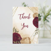 マルーングリーンベージュ金ゴールド結婚植物学 サンキューカード (スタンド正面)