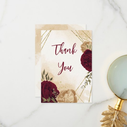 マルーングリーンベージュ金ゴールド結婚植物学 サンキューカード (正面/裏面インサイチュ)