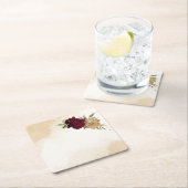 マルーングリーンベージュ金ゴールド結婚植物学 スクエアペーパーコースター (インサイチュ)