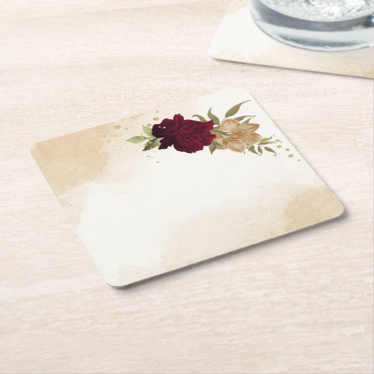 マルーングリーンベージュ金ゴールド結婚植物学 スクエアペーパーコースター (アングル)