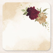 マルーングリーンベージュ金ゴールド結婚植物学 スクエアペーパーコースター (正面)