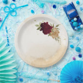 マルーングリーンベージュ金ゴールド結婚植物学 ペーパープレート (パーティー)