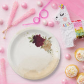 マルーングリーンベージュ金ゴールド結婚植物学 ペーパープレート (パーティー)