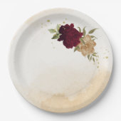 マルーングリーンベージュ金ゴールド結婚植物学 ペーパープレート (正面)