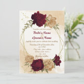 マルーングリーンベージュ金ゴールド結婚植物学 招待状 (スタンド正面)