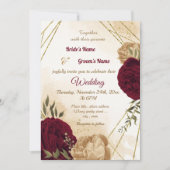 マルーングリーンベージュ金ゴールド結婚植物学 招待状 (正面)