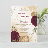 マルーングリーンベージュ金ゴールド結婚植物学 招待状 (スタンド正面)