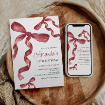 マルーンコケットボウ誕生日招待状