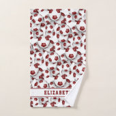 マルーンサッカーボール柄アスリート名 バスタオルセット (ハンドタオル)