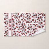 マルーンサッカーボール柄アスリート名 バスタオルセット (ハンドタオル)