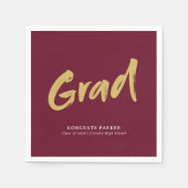 マルーンシンプル金ゴールドモダンブラシスクリプト卒業 スタンダードカクテルナプキン (正面)