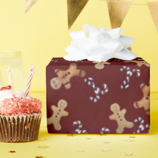 マルーンジンジャーブレッドマン&キャンディーケーンクリスマスラップ ラッピングペーパー