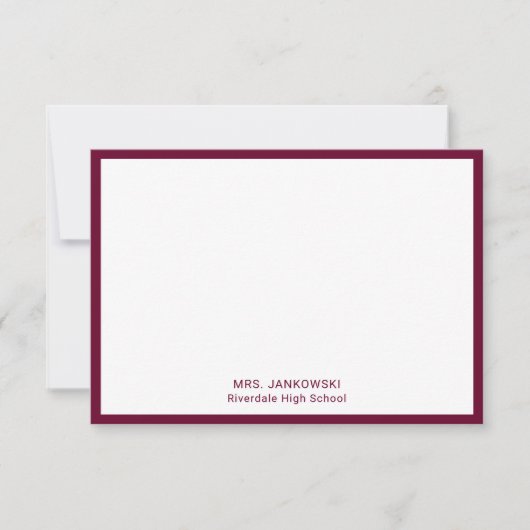 マルーンスクールカラー先生サンキューノートカード (正面)