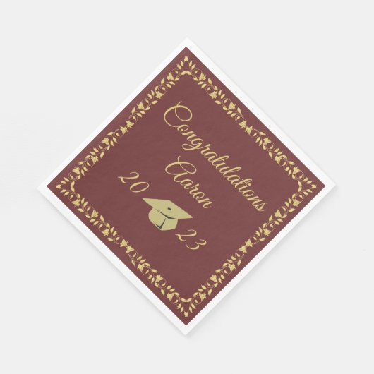 マルーンスタイリッシュ卒業パーティーの高級金ゴールド スタンダードランチョンナプキン (角)