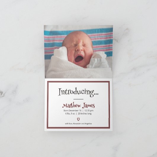マルーンストライプのメイドテキサス州フォトベビー 案内状 (内部)