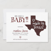 マルーンストライプのメイドテキサス州フォトベビー 案内状 (正面)