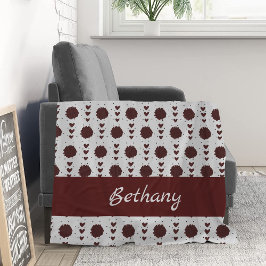 マルーンチアリーダポムポム&ハートパターン フリースブランケット