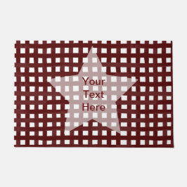マルーンチェックとホワイトスターのカスタマイズ可能な表現 ドアマット