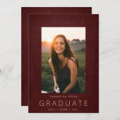 マルーンチョーク縁ど写真モダン大学卒業 案内状 (正面/裏面)