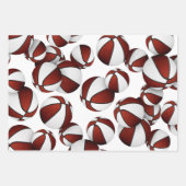 マルーンチームの色のバスケットを調整する3 pc ラッピングペーパーシート (正面)