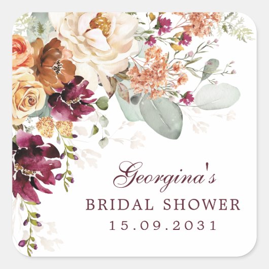 マルーンテラ素朴コッタブライダルシャワーの恩恵 スクエアシール (正面)