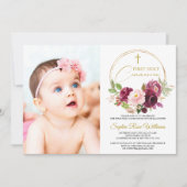 マルーンバラフローラフォトガールファースト聖餐式 招待状 (正面)