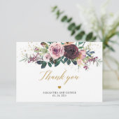 マルーンバラ花赤面フローラ金ゴールドグリッター サンキューカード (スタンド正面)