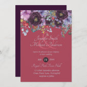 マルーンパープルピンクベリーフローラ結婚式招待状 (正面/裏面)