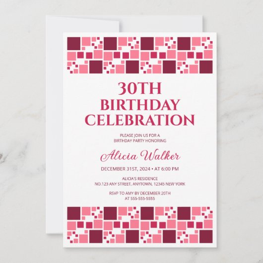 マルーンピモダンックデジタルフレームフォト誕生日 招待状 (正面)