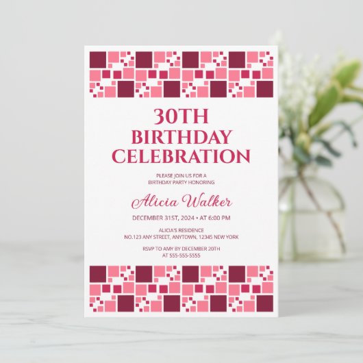 マルーンピモダンックデジタルフレームフォト誕生日 招待状 (スタンド正面)