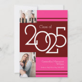 マルーンピンクのスクールカラー卒業発表 招待状 (正面)