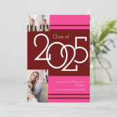 マルーンピンクのスクールカラー卒業発表 招待状 (スタンド正面)