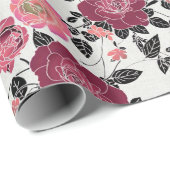 マルーンピンクエレガントバーガンディバラ花柄 ラッピングペーパー (ロールコーナー)